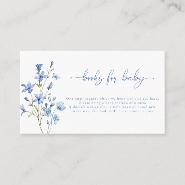 Dusty Blue Wildflower Baby Shower Books For Baby Enclosure Card (Front)
