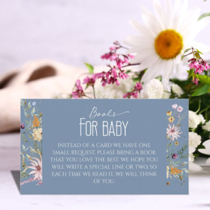 Dusty Blue Wildflower Baby Shower Books for Baby Enclosure Card