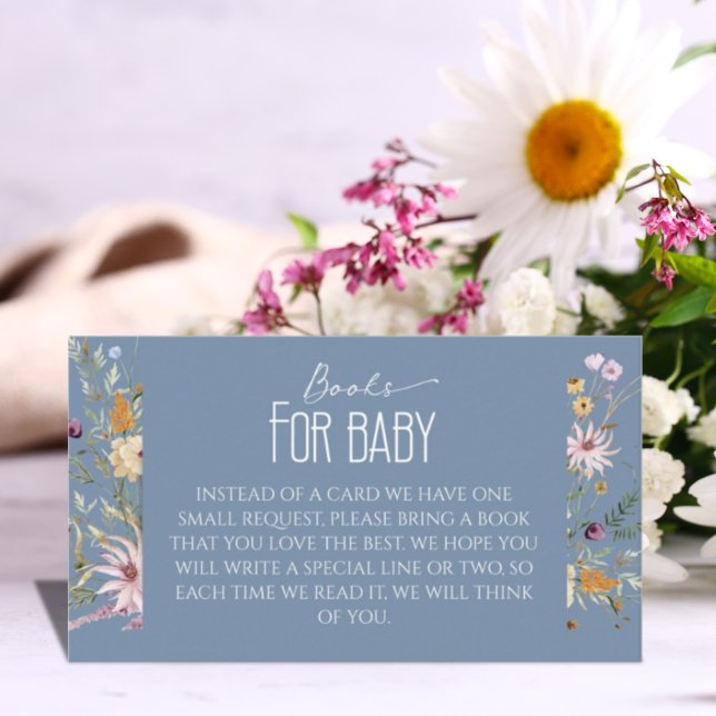 Dusty Blue Wildflower Baby Shower Books for Baby Enclosure Card (Creator Uploaded)