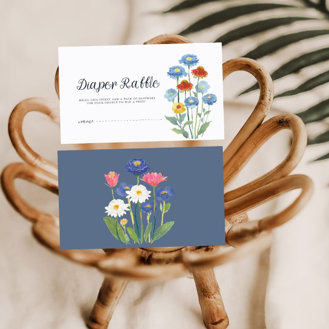 Dusty Blue Wildflower Baby Shower Diaper Raffle Enclosure Card (Creator Uploaded)