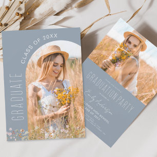 Dusty Blue Wildflower Bloom Graduation Party Invitation