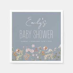 Dusty Blue Wildflower Boho Baby Shower In Bloom Napkin