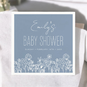 Dusty Blue Wildflower Boho Baby Shower In Bloom Napkin