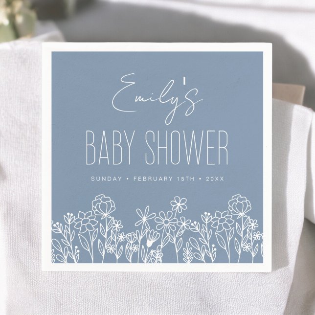 Dusty Blue Wildflower Boho Baby Shower In Bloom Napkin (Creator Uploaded)