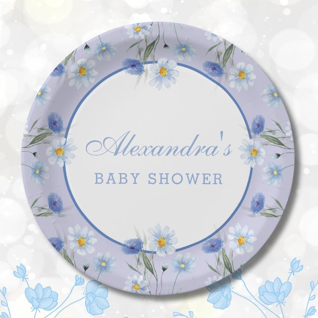 Dusty Blue Wildflower Boho Baby Shower Paper Plate (Creator Uploaded)