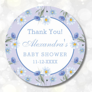 Dusty Blue Wildflower Boho Baby Shower Thank You Classic Round Sticker