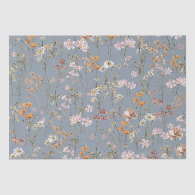 Dusty Blue Wildflower Boho Bloom Garden Boho Tissue Paper (Front)