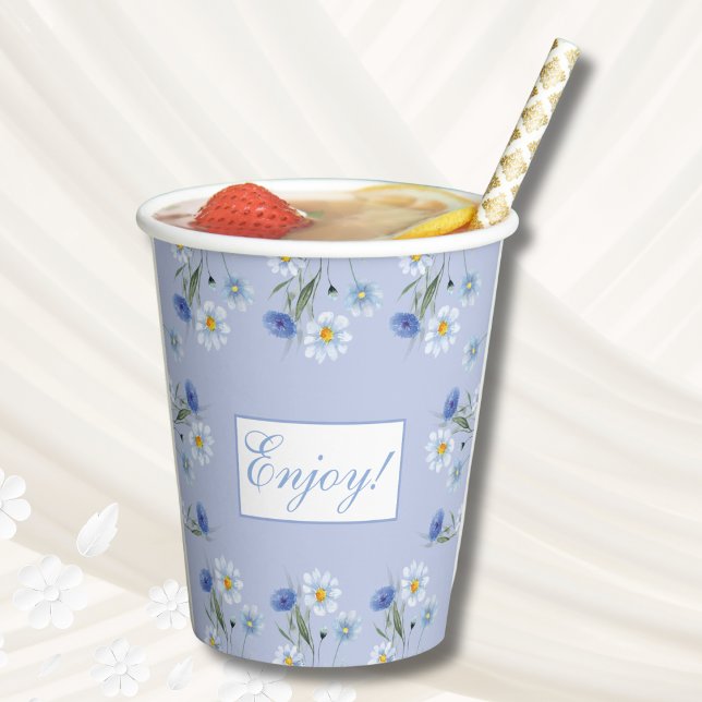 Dusty Blue Wildflower Boho Bridal Shower Paper Cups (Creator Uploaded)