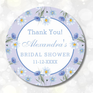 Dusty Blue Wildflower Boho Bridal Shower Thank You Classic Round Sticker