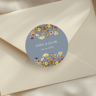 Dusty Blue Wildflower Boho Wedding  Classic Round Sticker