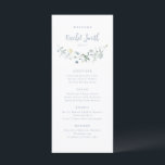Dusty Blue Wildflower Boho Wedding Guest Name Menu<br><div class="desc">Elegant delicate watercolor wildflower design,  with custom your own guest name. Pastel palettes of soft yellow,  off white,  sage green,  dusty blue,  and botanical greenery,  simple and romantic. Great floral wedding menus for modern rustic wedding,  country garden wedding,  and boho wedding in spring and summer.</div>