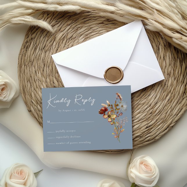 Dusty Blue Wildflower Boho Wedding RSVP Card (Creator Uploaded)