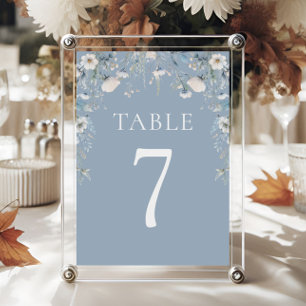 Dusty Blue Wildflower Botanical Reception Floral Table Number