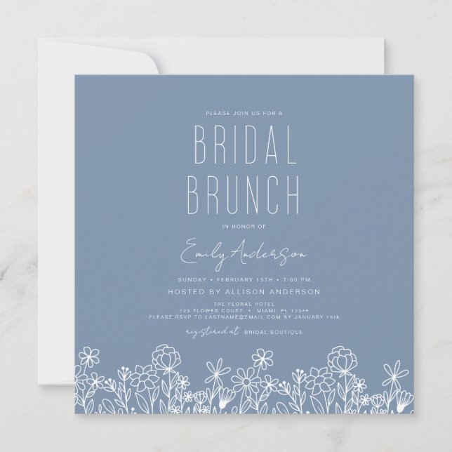 Dusty Blue Wildflower Bridal Brunch Bridal Shower Invitation (Front)