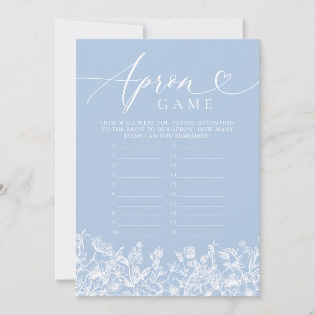 Dusty Blue Wildflower Bridal Shower Apron Game Invitation (Front)