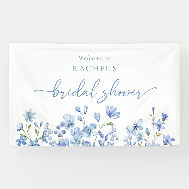 Dusty Blue Wildflower Bridal Shower Banner (Horizontal)