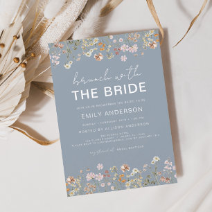 Dusty Blue Wildflower Bridal Shower Brunch Floral Invitation