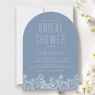 Dusty Blue Wildflower Bridal Shower Elegant Invitation