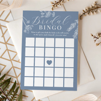 Dusty Blue Wildflower Bridal Shower Gift Bingo Invitation