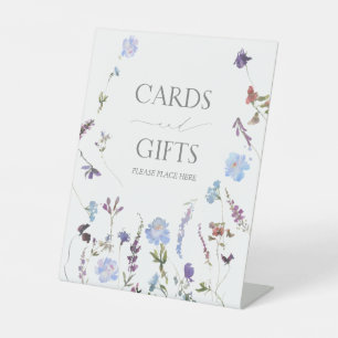 Dusty Blue Wildflower Bridal Shower Gift Pedestal Sign