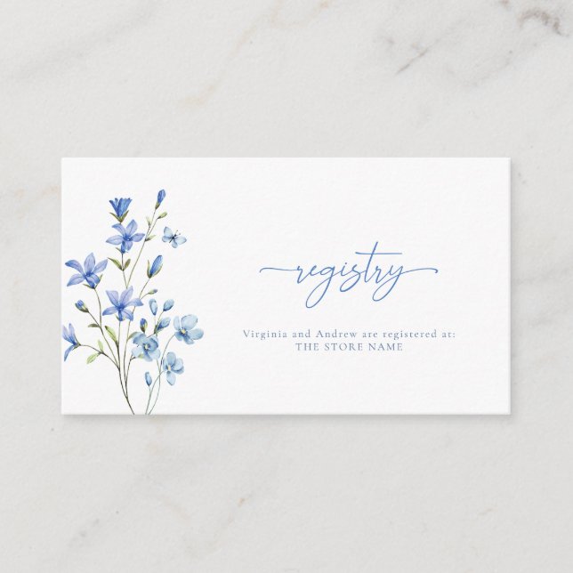 Dusty Blue Wildflower Bridal Shower Gift Registry Enclosure Card (Front)