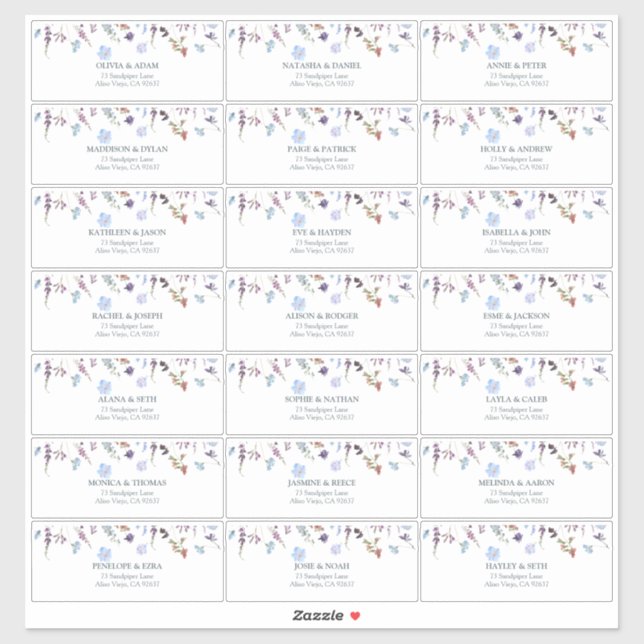 Dusty Blue Wildflower Bridal Shower Guest Address (Sheet)