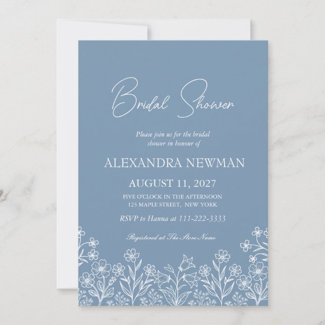 Dusty Blue Wildflower Bridal Shower Invitation (Front)