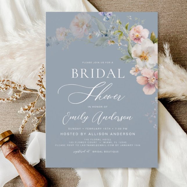 Dusty Blue Wildflower Bridal Shower Invitation (Creator Uploaded)