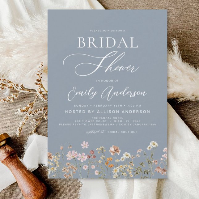 Dusty Blue Wildflower Bridal Shower Invitation (Creator Uploaded)