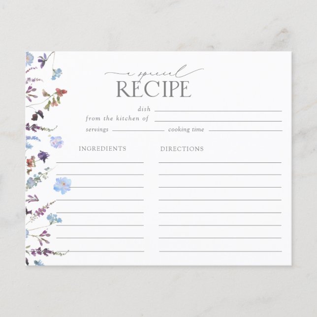 Dusty Blue Wildflower Bridal Shower Recipe (Front)