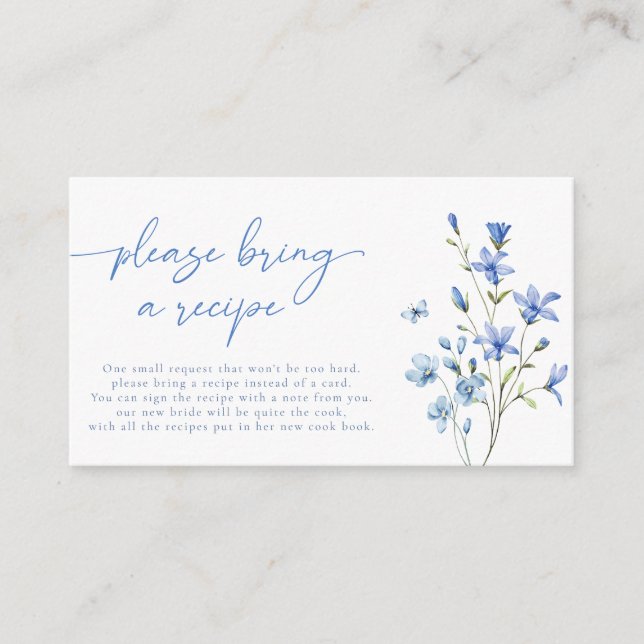 Dusty Blue Wildflower Bridal Shower Recipe Request Enclosure Card (Front)