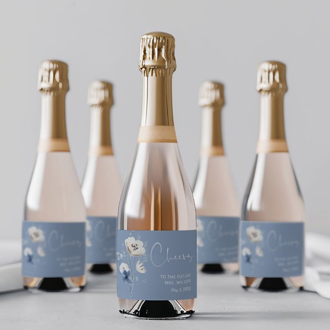Dusty Blue Wildflower Bridal Shower Sparkling Wine Label (Creator Uploaded)