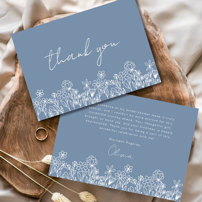 Dusty Blue Wildflower Bridal Shower Thank You Card (Creator Uploaded)
