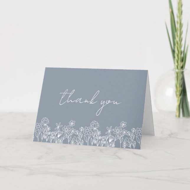 Dusty Blue Wildflower Bridal Shower Thank You Card (Front)
