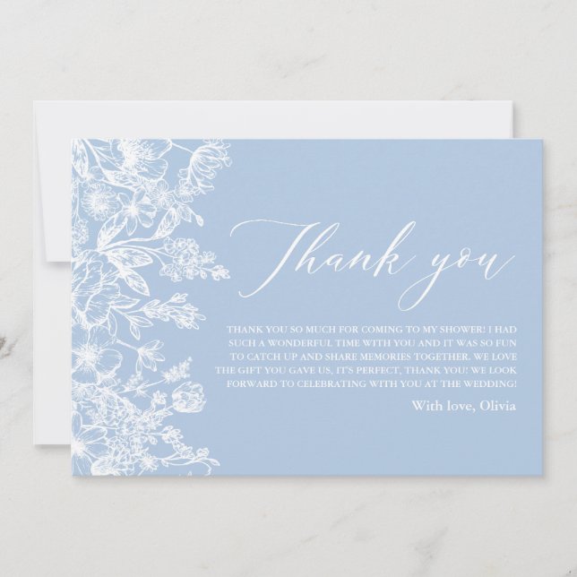 Dusty Blue Wildflower Bridal Shower Thank You Card (Front)