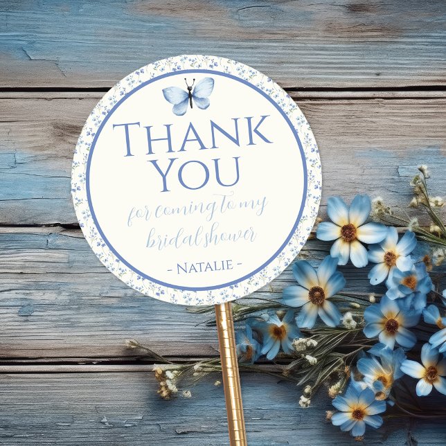 Dusty Blue Wildflower Bridal Shower Thank You Classic Round Sticker (Creator Uploaded)