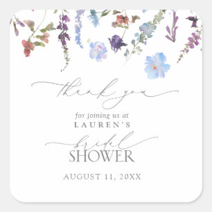 Dusty Blue Wildflower Bridal Shower Thank You Square Sticker
