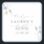 Dusty Blue Wildflower Bridal Shower Thank You Square Sticker<br><div class="desc">Designed to leave a lasting impression, this graceful “thank you” sticker serves as the perfect parting touch for bridal shower favours, envelopes, or guest keepsakes. The soft dusty blue border and delicately illustrated wildflowers create a sense of closure that feels both personal and polished. Use it to seal cookie bags,...</div>