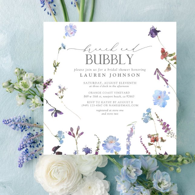 Dusty Blue Wildflower Brunch & Bubbly Shower Invitation (Creator Uploaded)