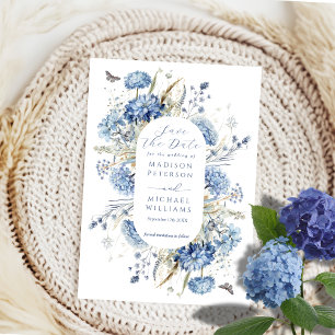 Dusty Blue Wildflower & Butterfly Elegant Wedding Save The Date