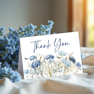 Dusty Blue Wildflower & Butterfly Wedding Thank You Card