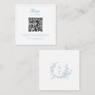 Dusty Blue Wildflower Crest Wedding QR Code RSVP  Enclosure Card