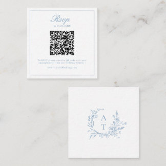Dusty Blue Wildflower Crest Wedding QR Code RSVP  Enclosure Card
