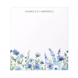 Dusty Blue Wildflower Custom Name Notepad