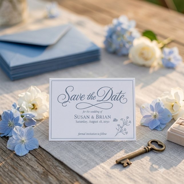 Dusty Blue Wildflower Elegant Script Save the Date (Creator Uploaded)