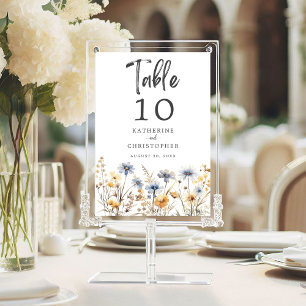 Dusty Blue Wildflower Elegant Wedding Reception Table Number