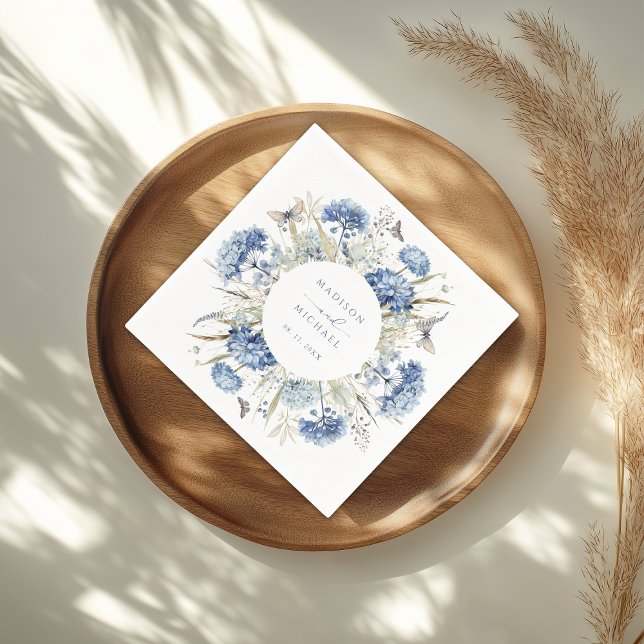 Dusty Blue Wildflower Floral Boho Wedding Napkin (Creator Uploaded)