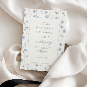 Dusty blue wildflower floral garden ivory wedding invitation
