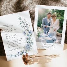 Dusty Blue Wildflower Floral Photo Back Wedding