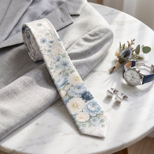 Dusty Blue Wildflower Floral Spring Wedding Men's Tie
